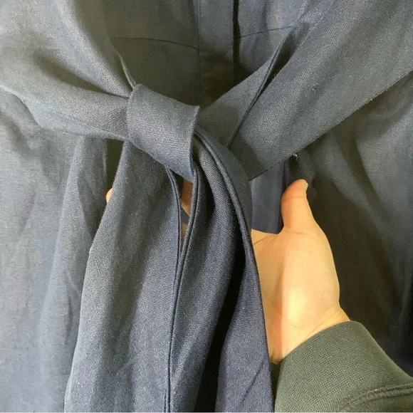 Lauren Ralph Lauren Womens tie front navy 100% linen shirt dress 18 - Picture 6 of 10